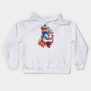 Chinese New Year Extravaganza: Lion Dance Fiesta of Happiness & Fortune Kids Hoodie